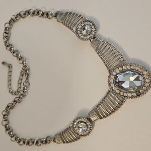 Silvertone with Large & Small Rhinestones on 18" Long Necklace